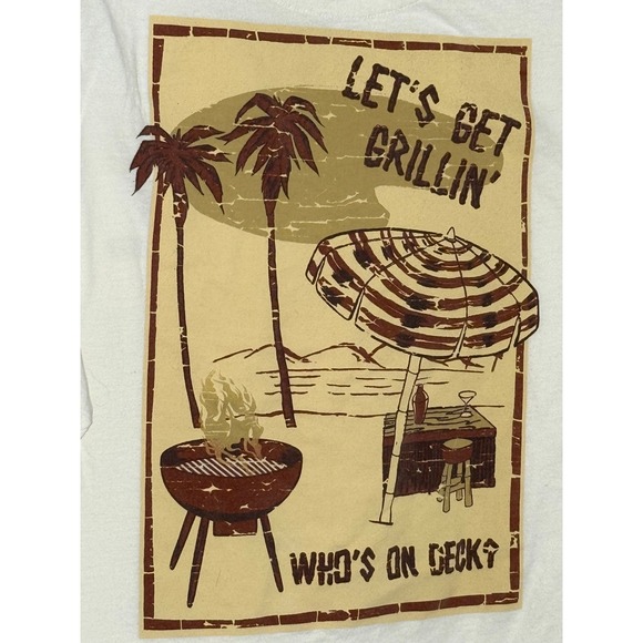 Joe Marlin Other - Joe Marlin Mens Graphic T Shirt Grilling Who's On Deck Beach Palm Tree Size L